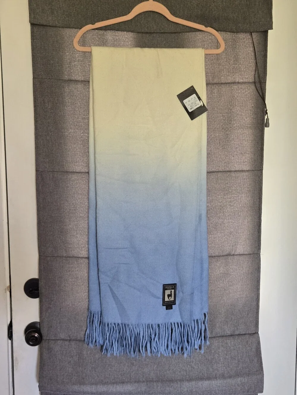 NWT Incalpaca 100% Baby Alpaca Throw Blanket Blue Ombre Fringe